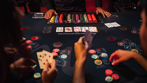 People playing Texas Hold 'em poker at WinStar World Casino and Resort.