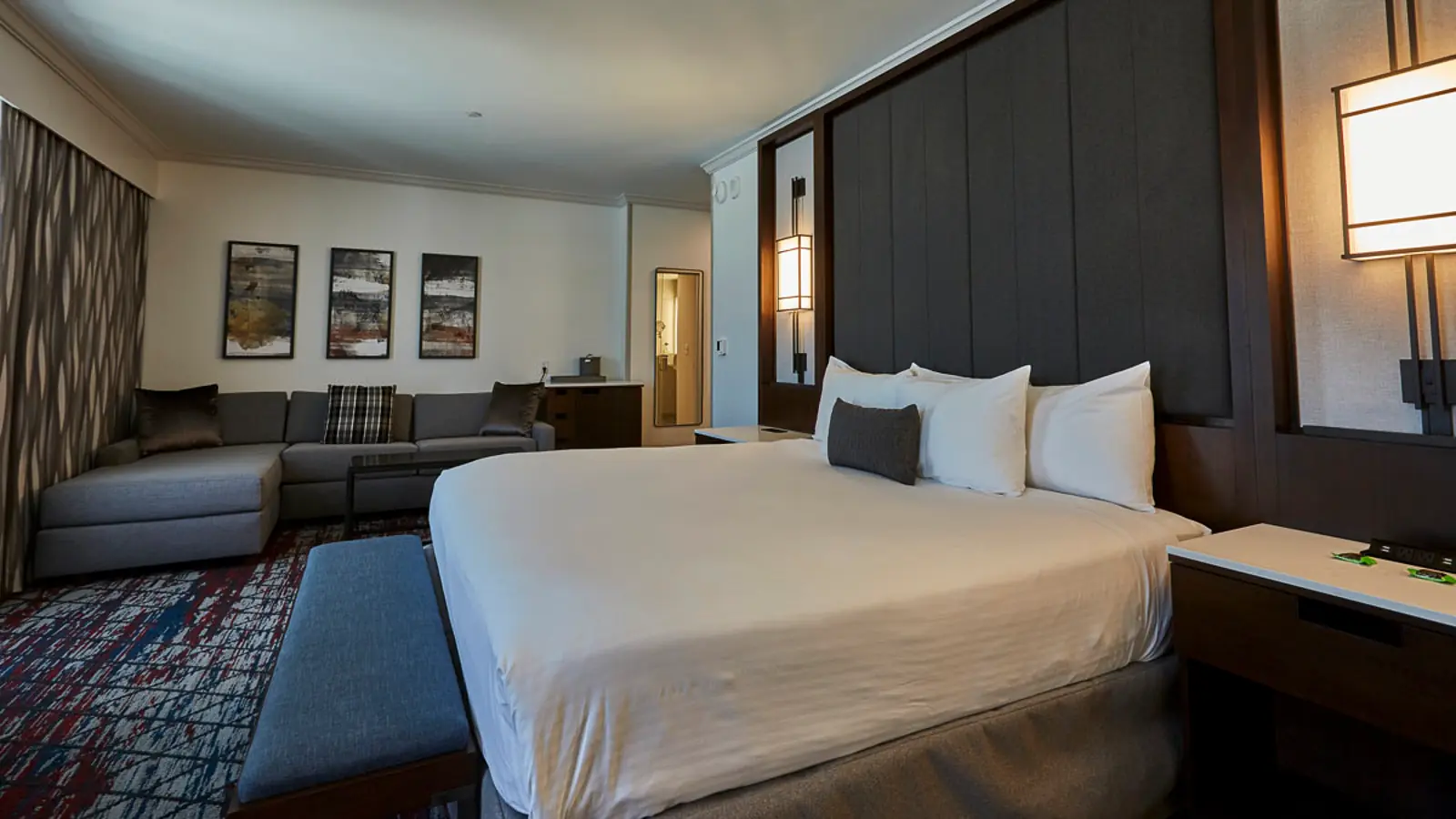 A king bed in the Casino Tower of the WinStar World Casino & Resort Hotel.