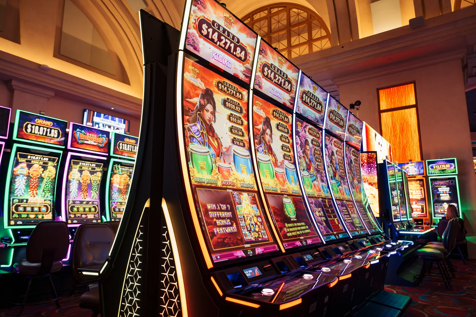 A line of electronic games at WinStar World Casino and Resort.