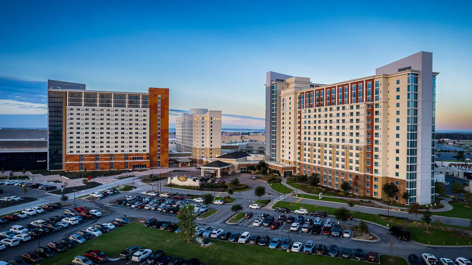 A view of the WinStar World Casino and Resort Hotel towers.