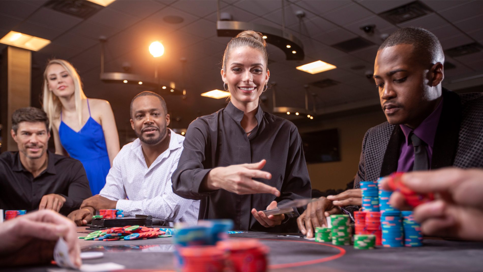 A woman dealing cards at WinStar World Casino and Resort.