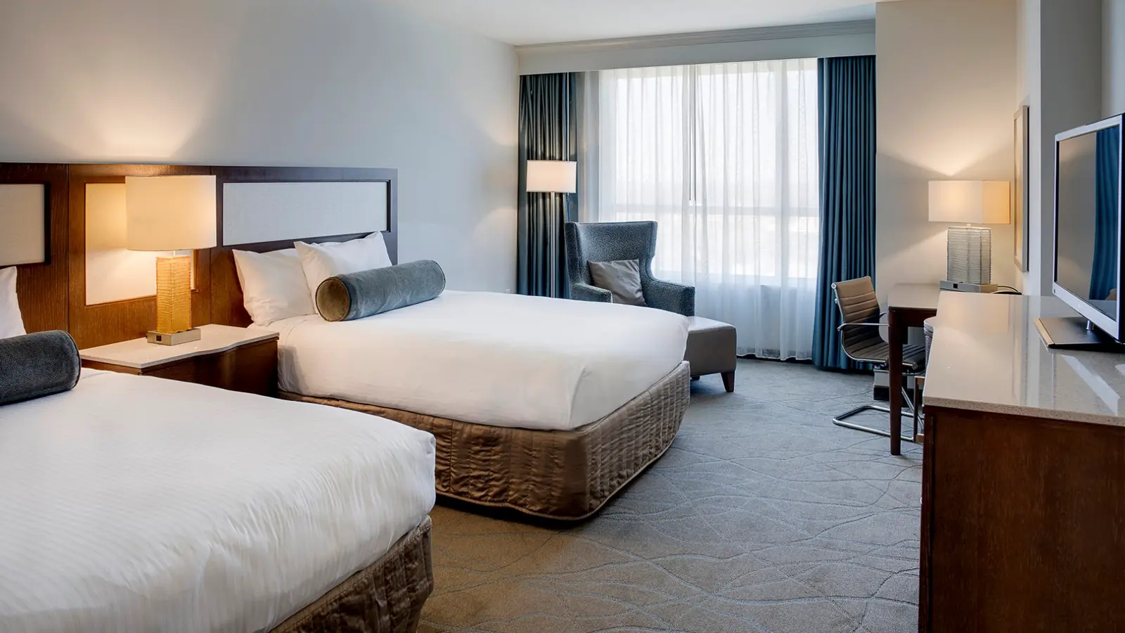 Two queen beds in the WinStar World Casino & Resort Hotel.