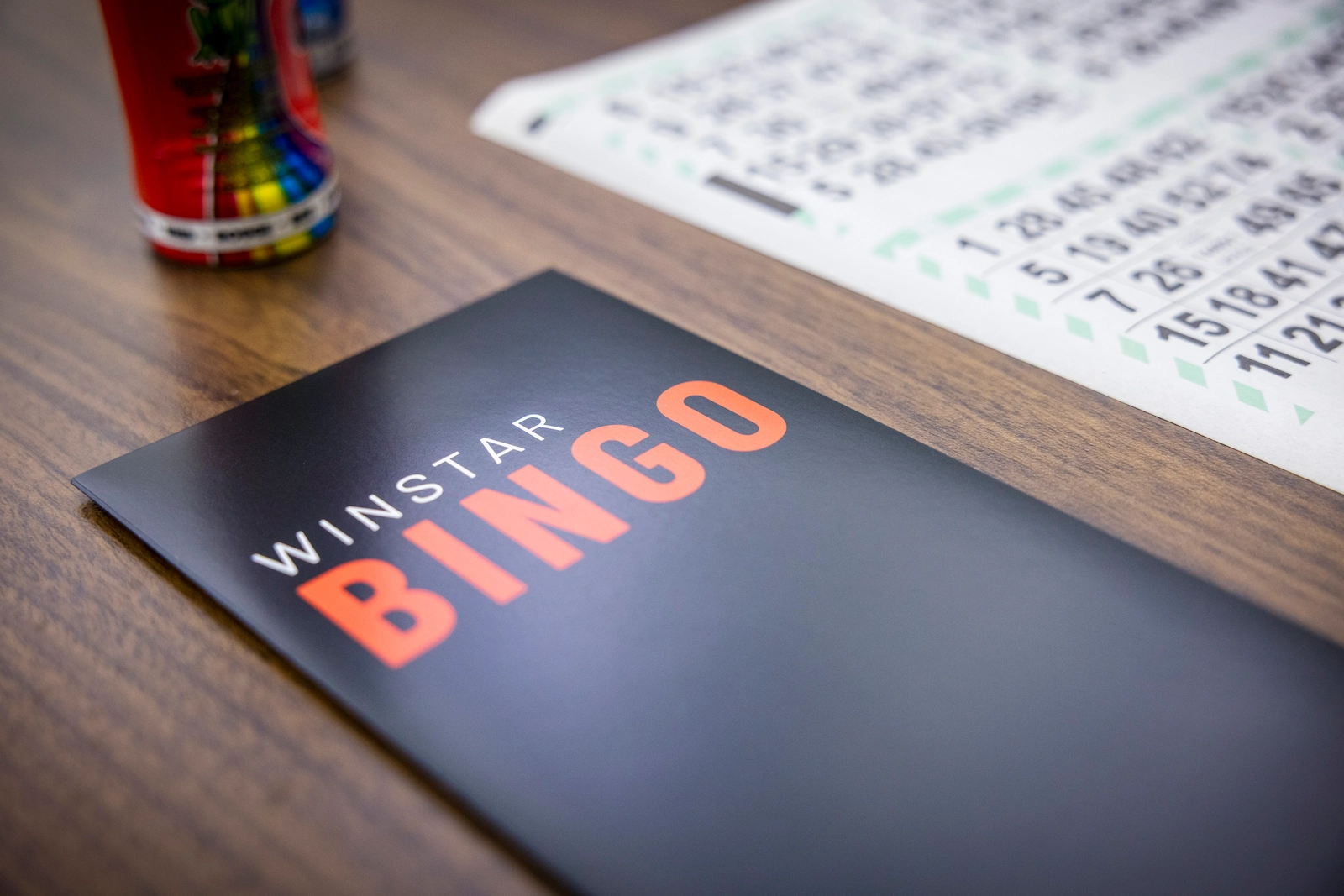 A table at WinStar bingo with a card and stamper.